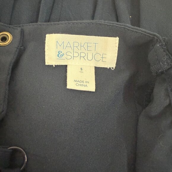 Market & Spruce Navy Scalloped Adjustable Strap Romper Back Cutout Pockets Small - Picture 7 of 9